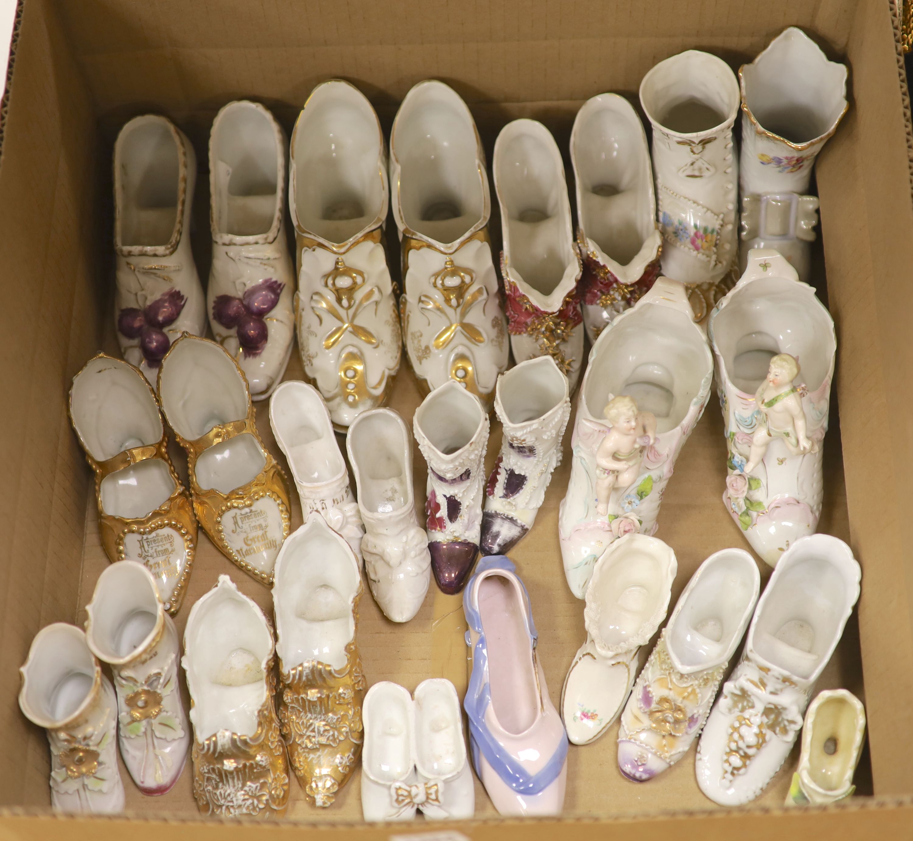 A collection of ceramic shoes